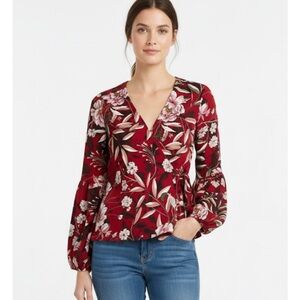 BAR III Floral Print V-Neck Faux Wrap, Women’s M, Red Multicolor